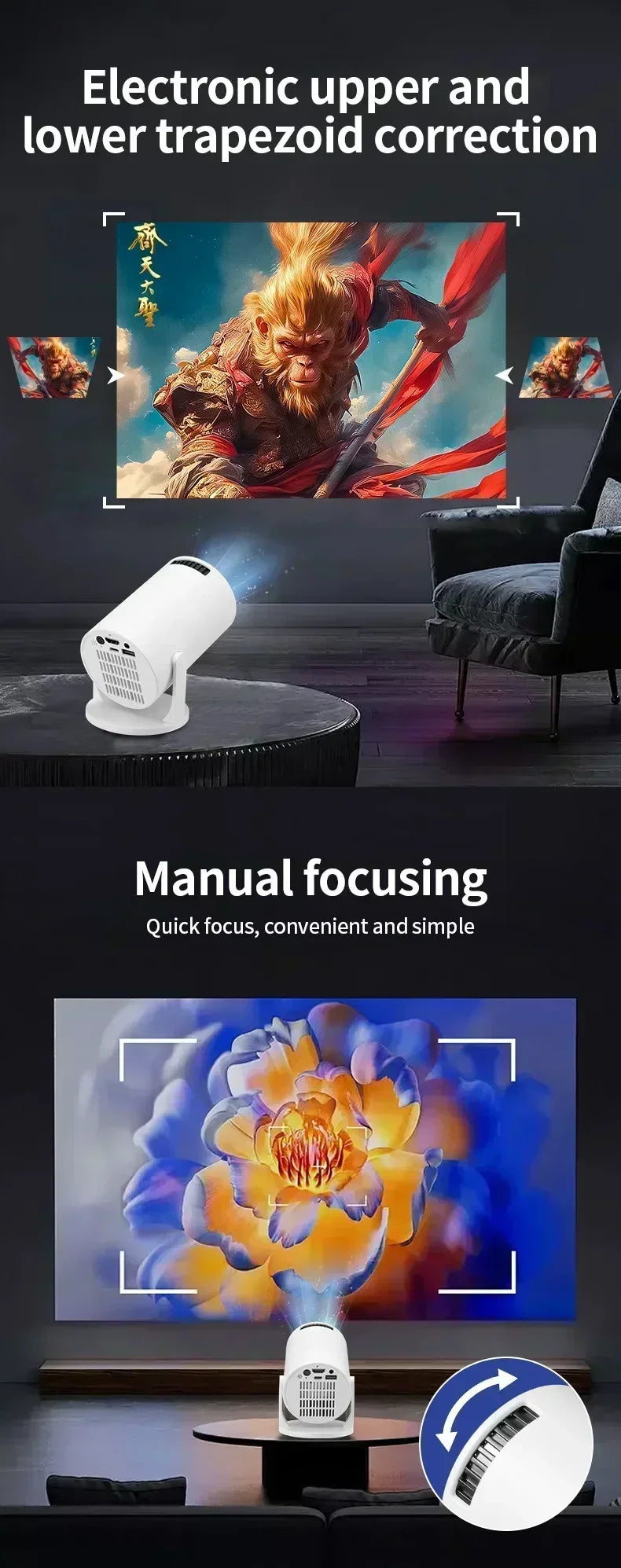 🌟 Projektor HY300 4K Ultra HD — Android 11, WiFi 6, 290 ANSI — Kinowe Doznania w Domu i na Świeżym Powietrzu!
